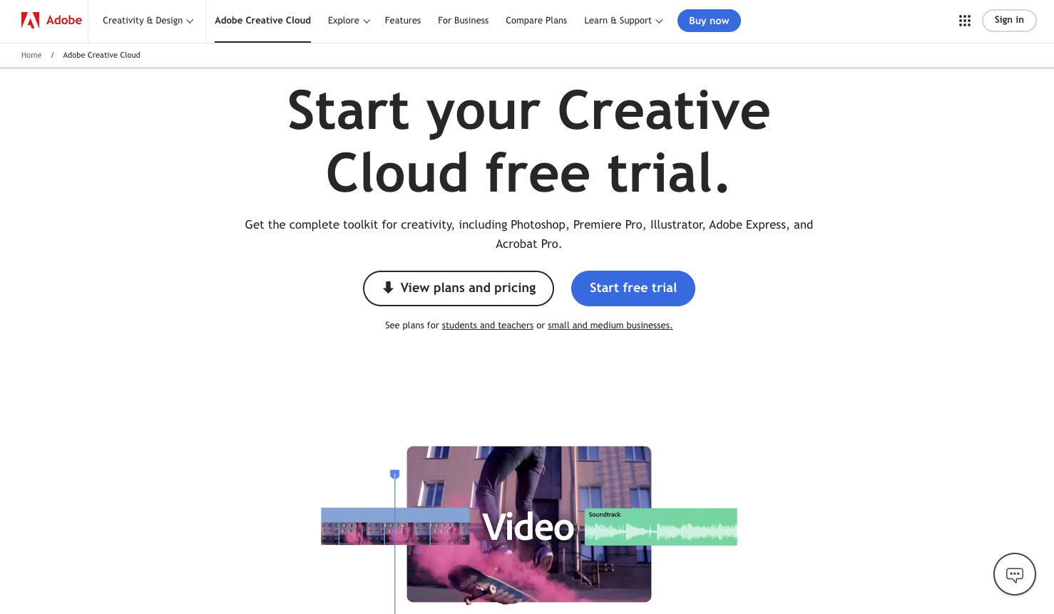 Adobe creative cloud home page