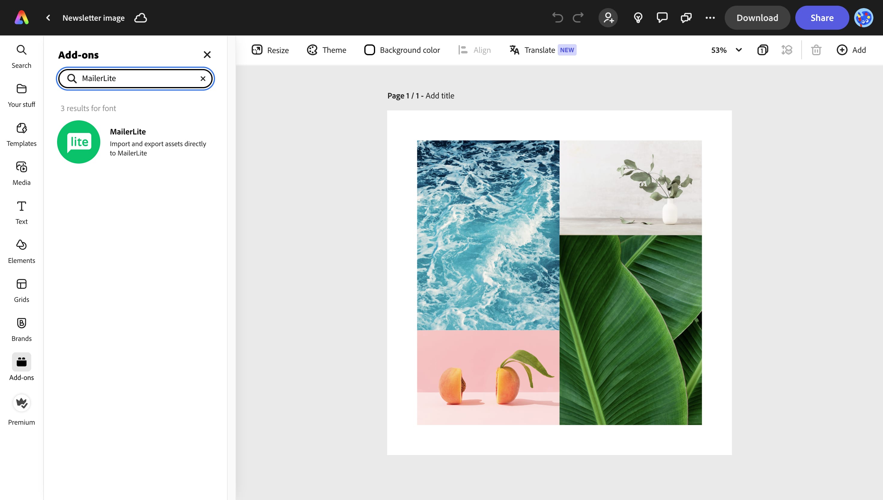 A screenshot from Adobe Express with 