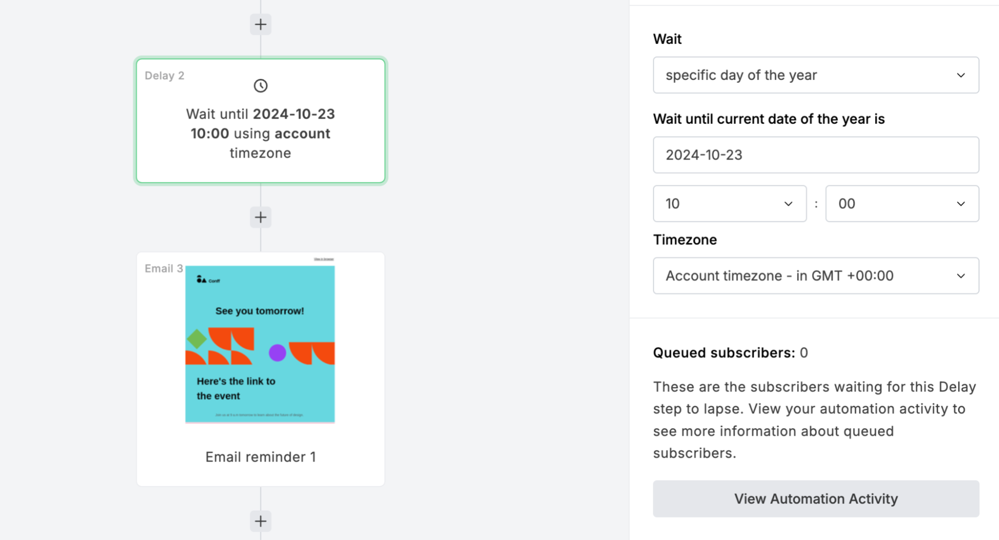 Automation delay options in MailerLite