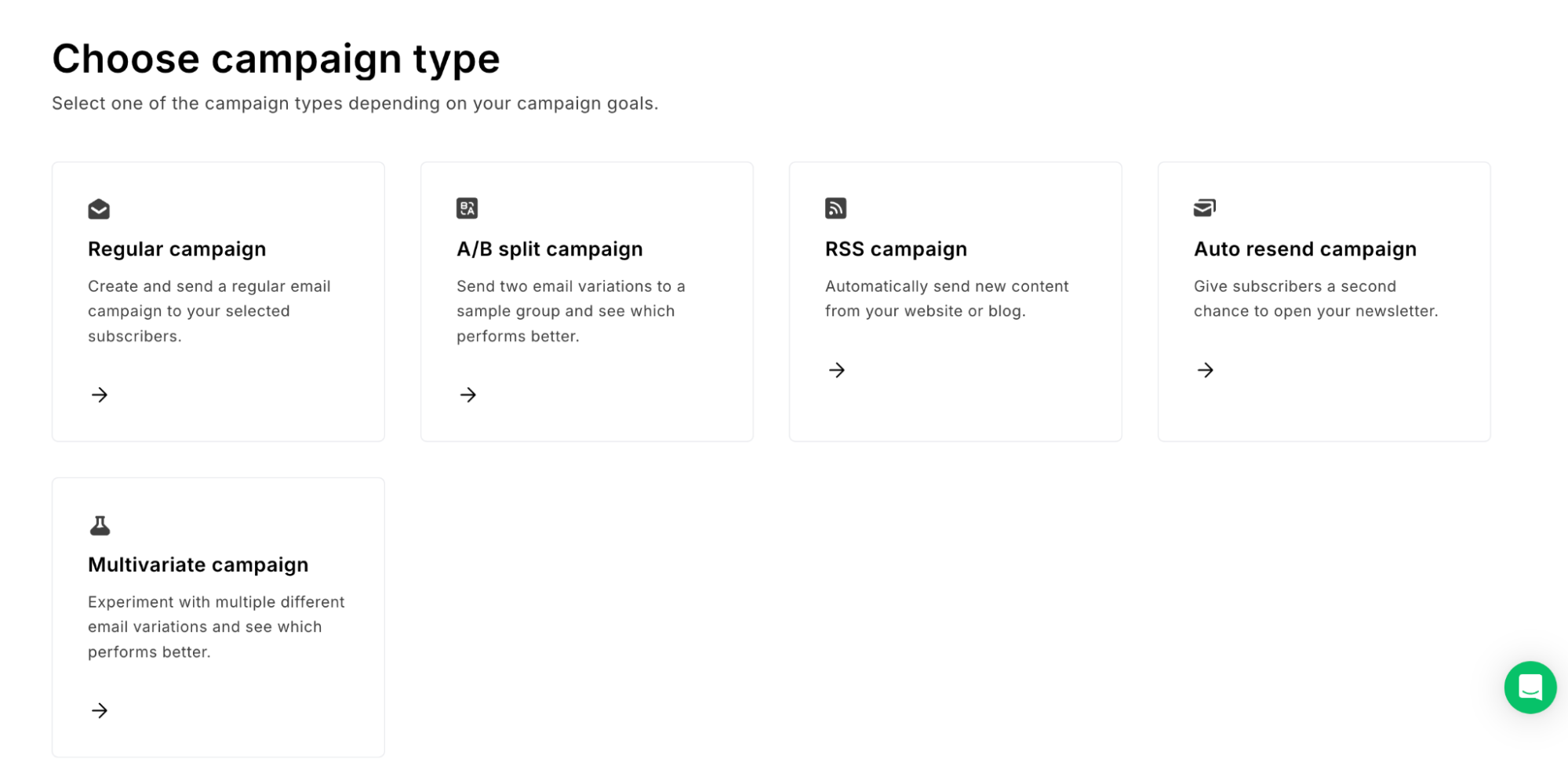 Campaign type options in MailerLite