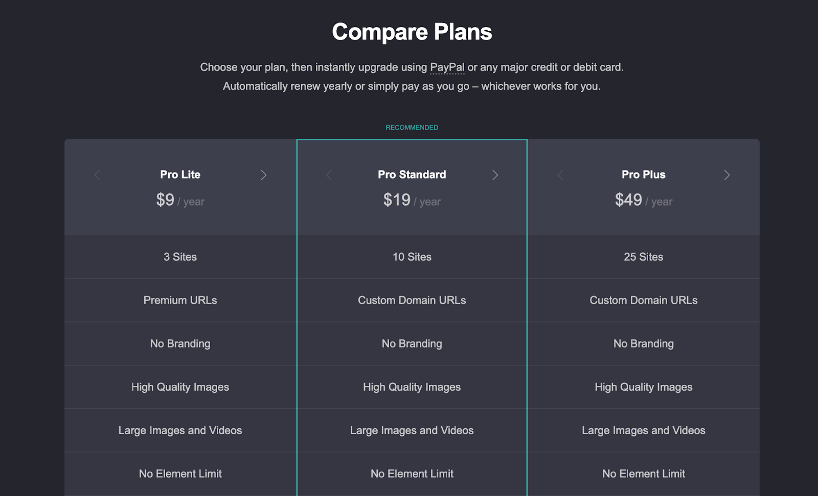 Carrd pricing page