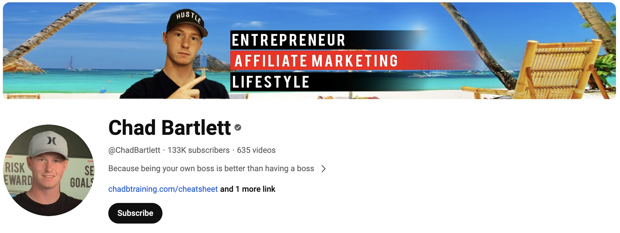 A screenshot of the Chad Bartlett YouTube channel.