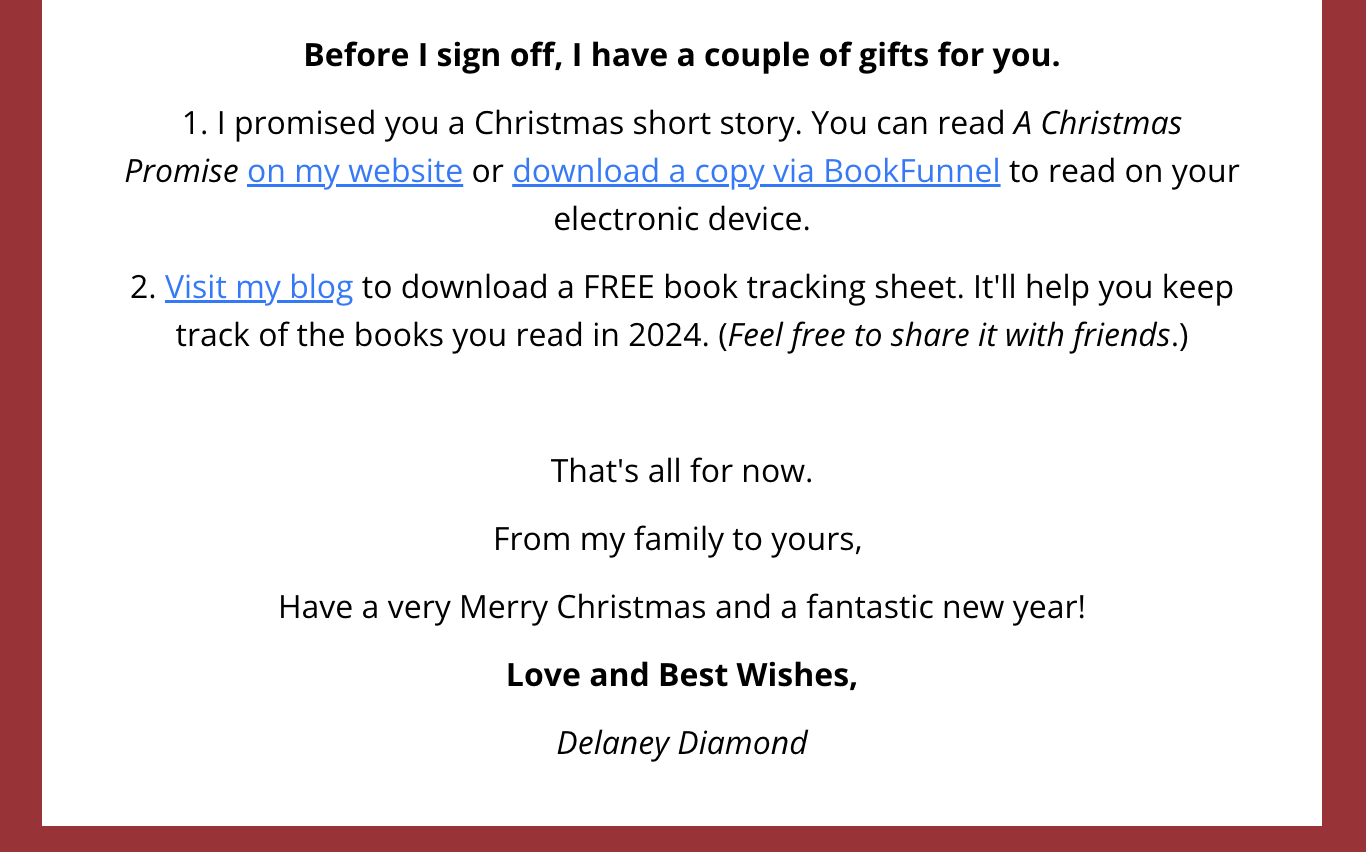 Newsletter screenshot with free gifts