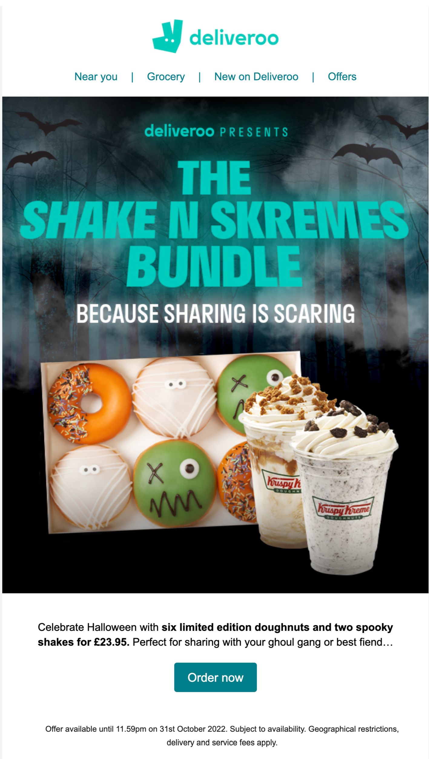 Deliveroo's halloween themed newsletter collaboration with Krispy Kreme