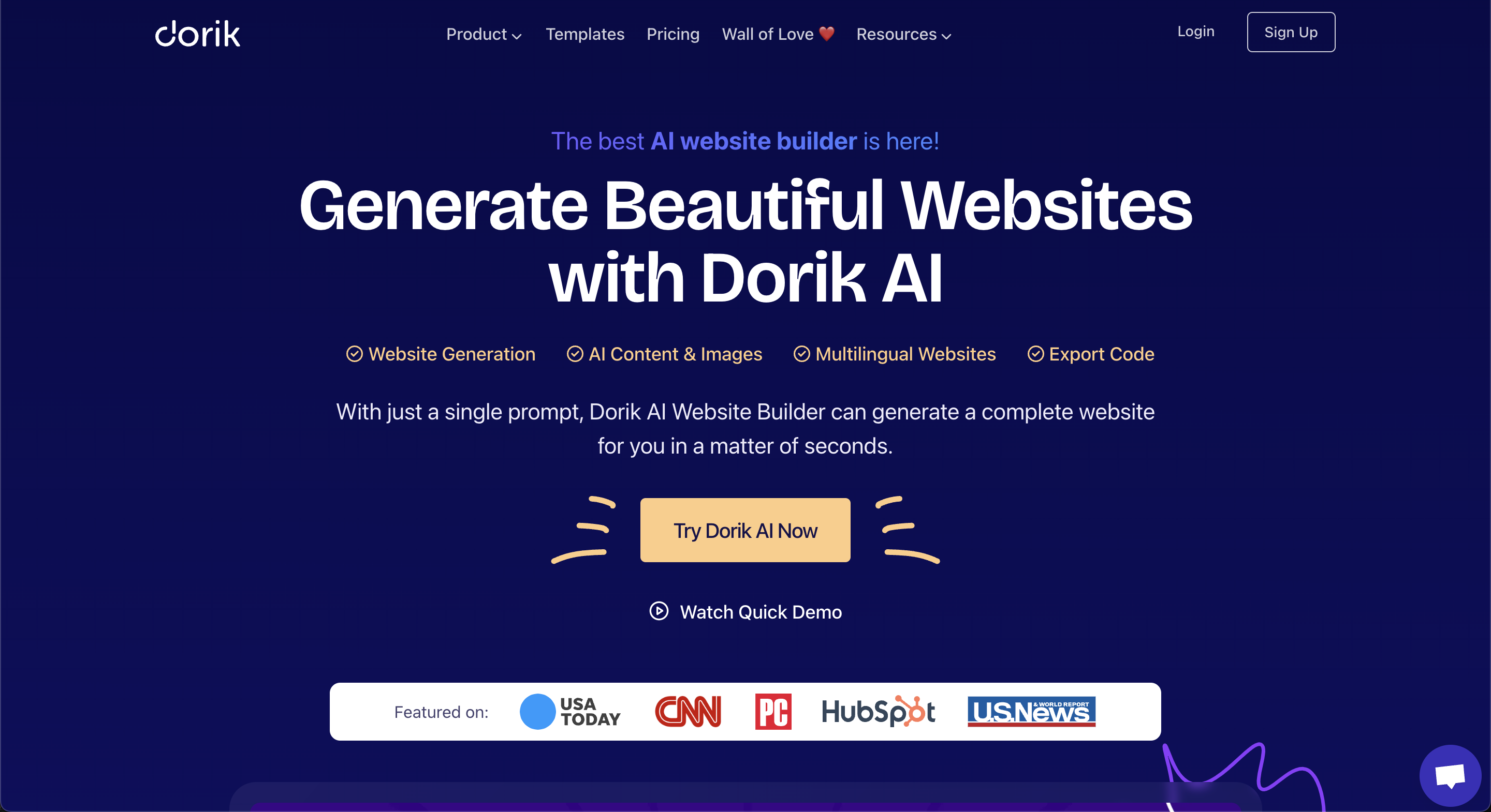 Dorik website homepage