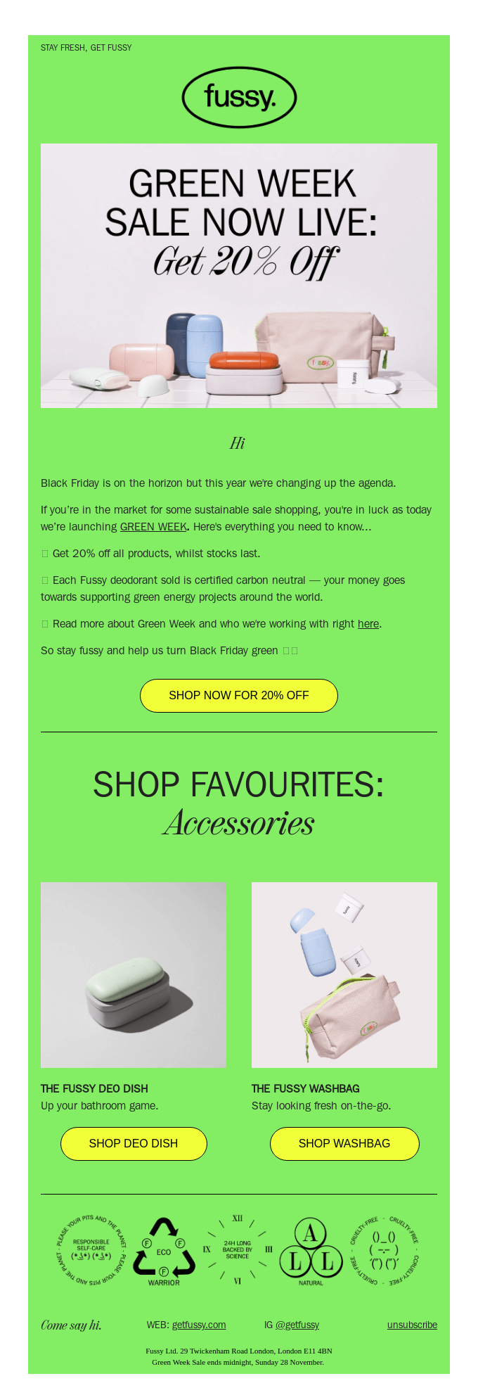 Example of Fussy's Black Friday sale email 