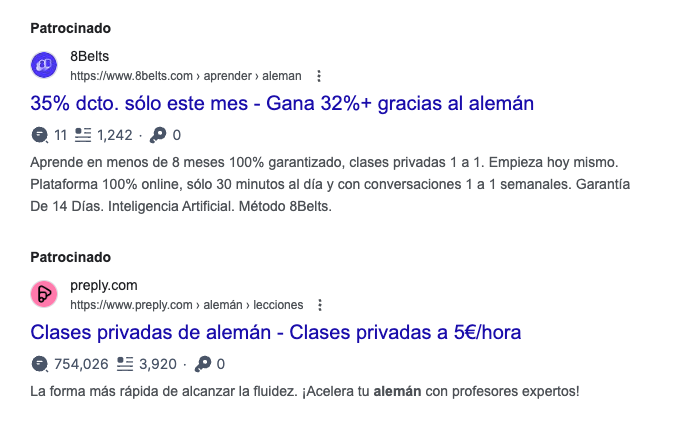 Google ads para cursos de alemán