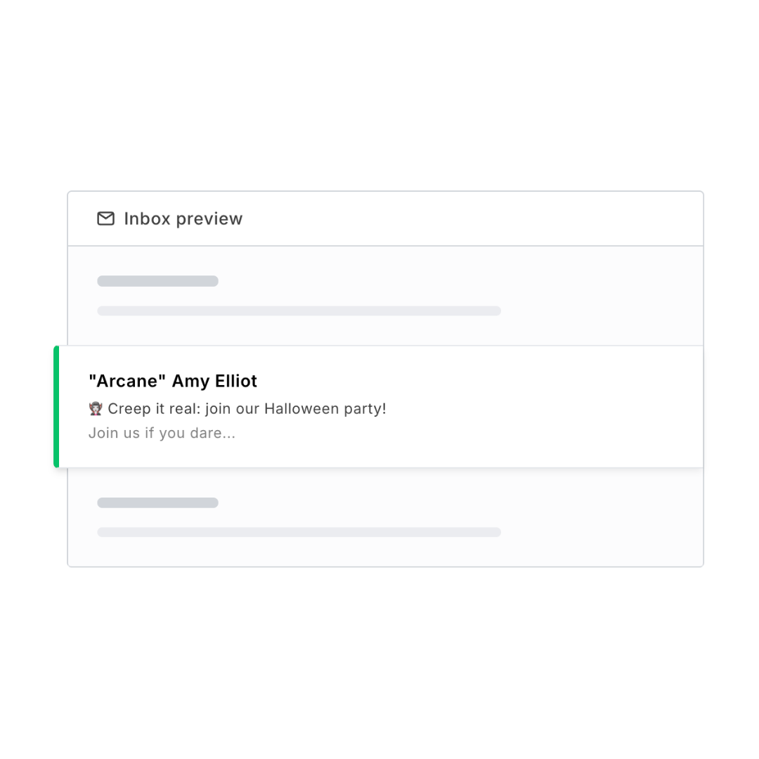 A preview of what your subject line, from line, and preview text looks like using MailerLite