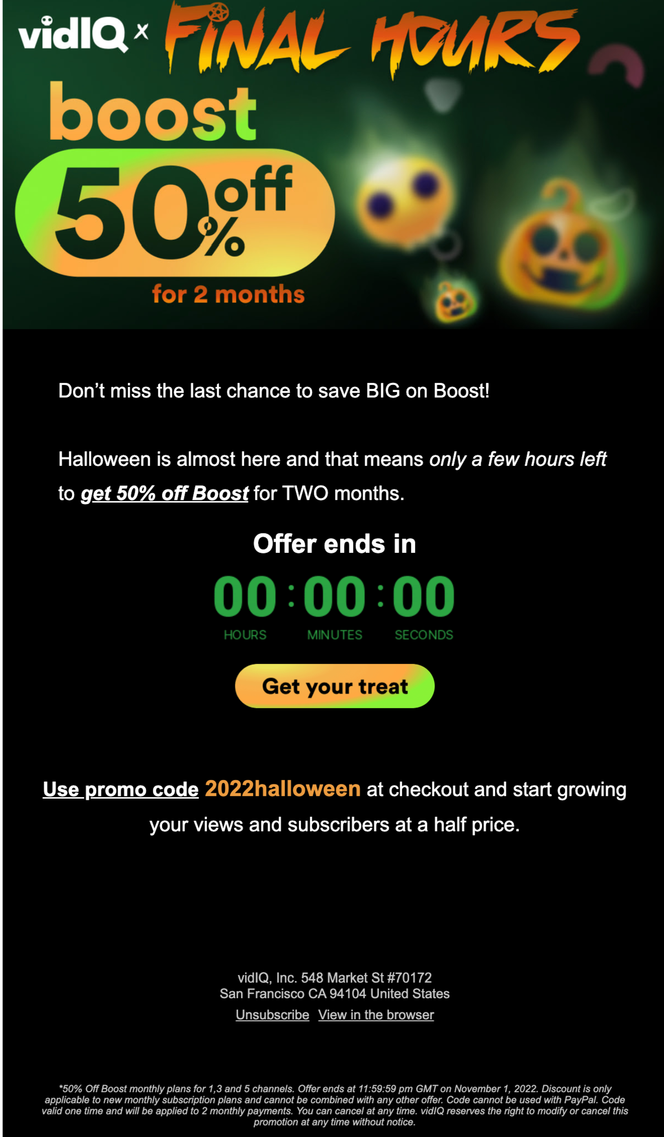 VidIQ newsletter example showing the creative use of Halloween fonts