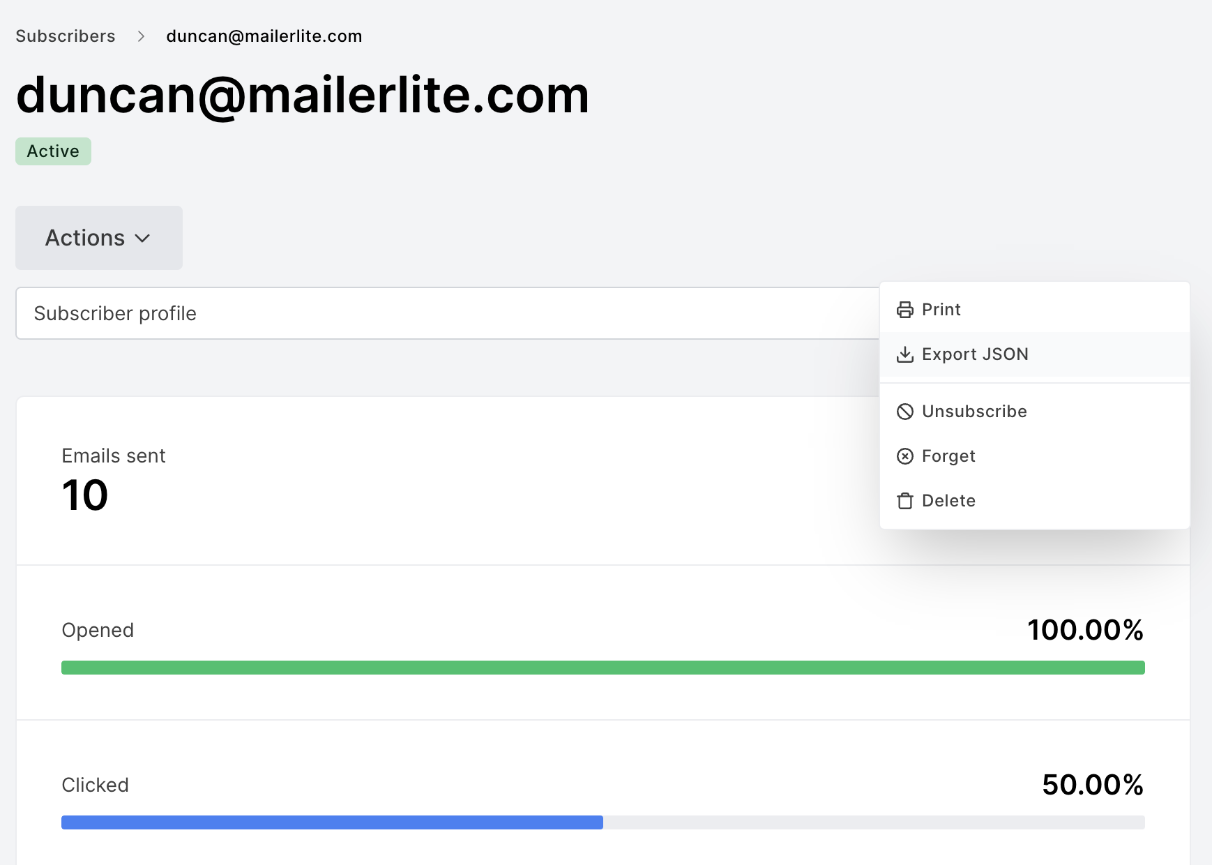 Forget subscriber feature in MailerLite