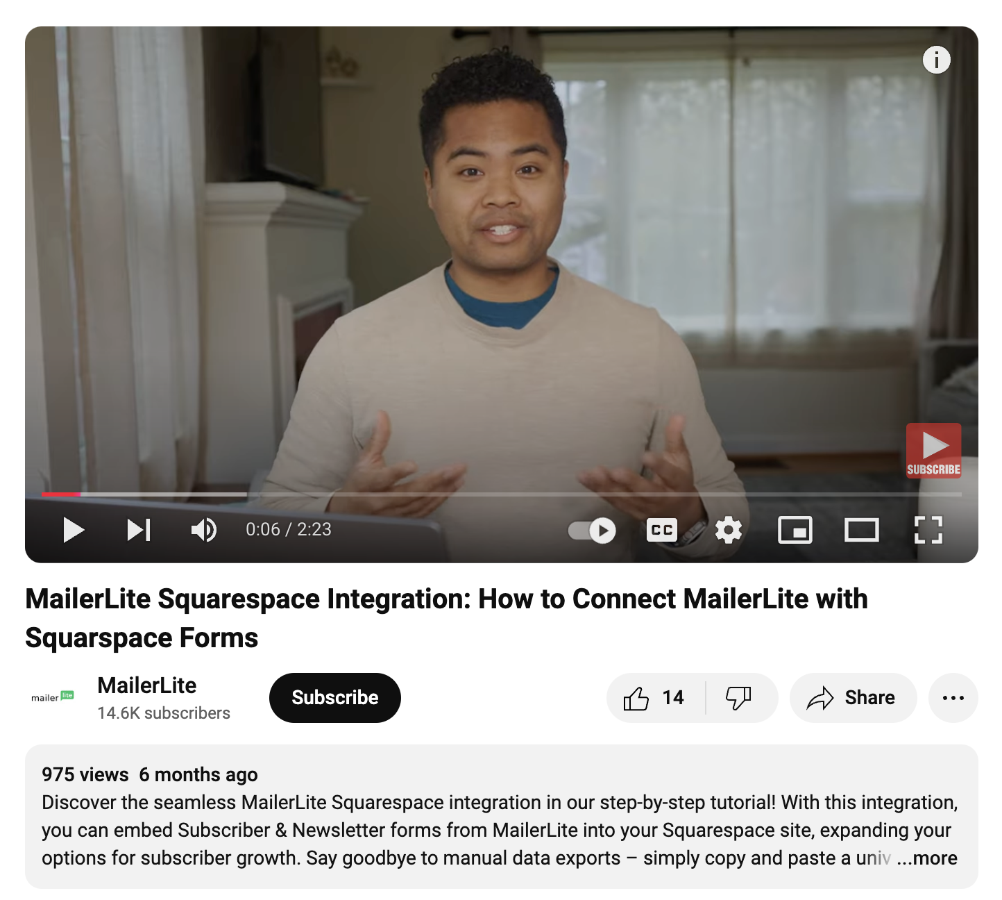 MailerLite YouTube video example