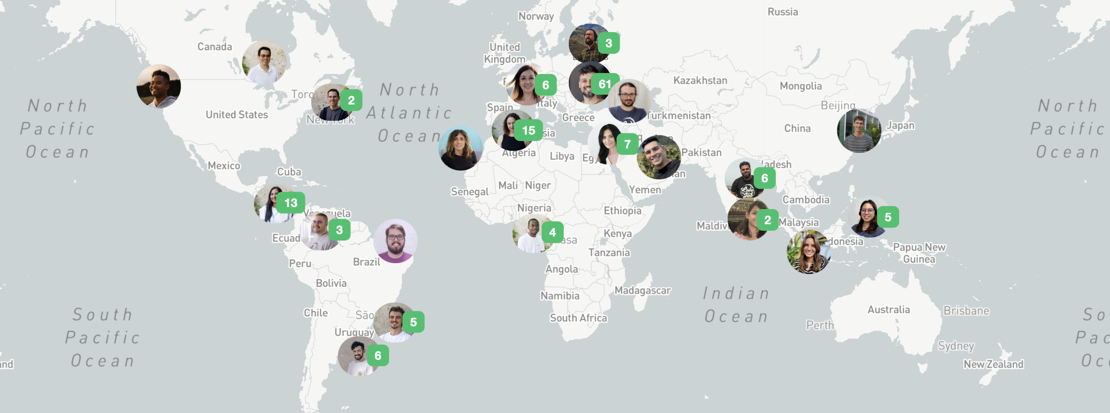 World map with location of all MailerLite team members