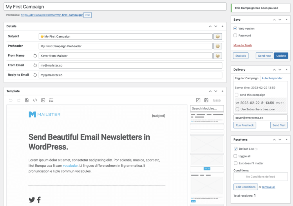 Mailster email builder