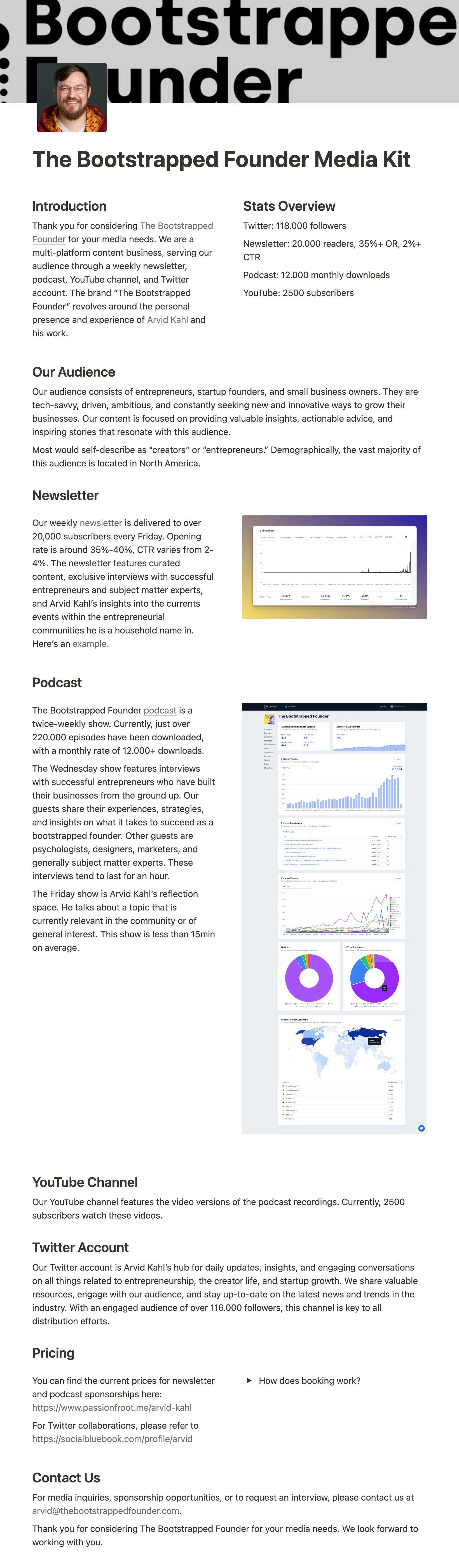 A podcast media kit example 