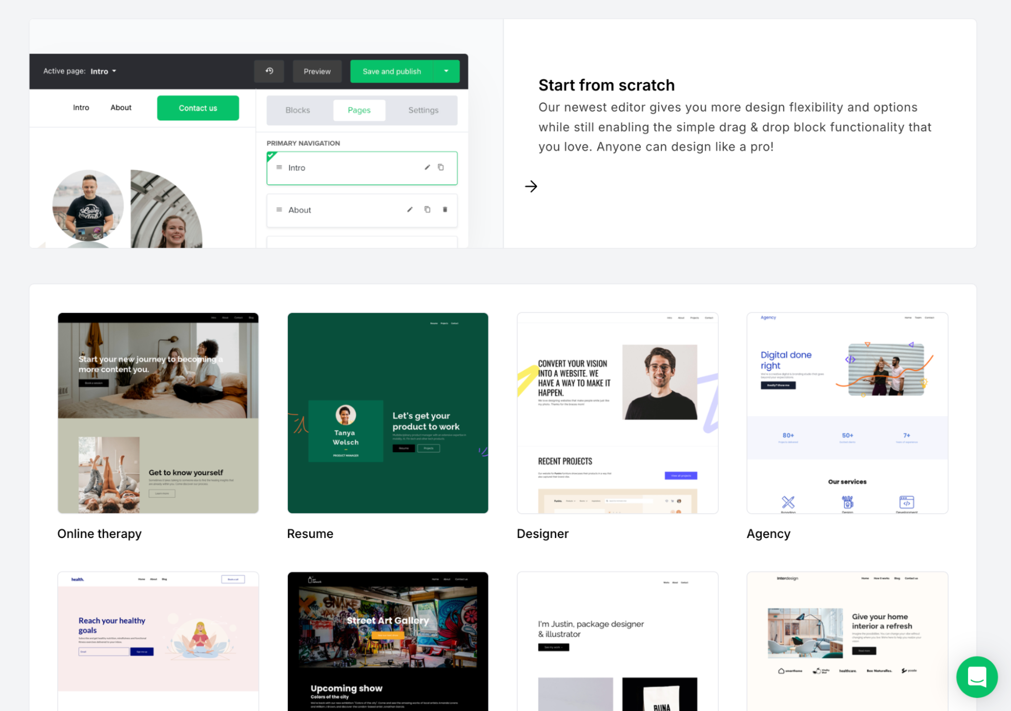 MailerLite website templates page