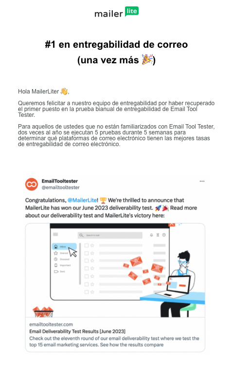 Correo compartiendo noticias de MailerLite