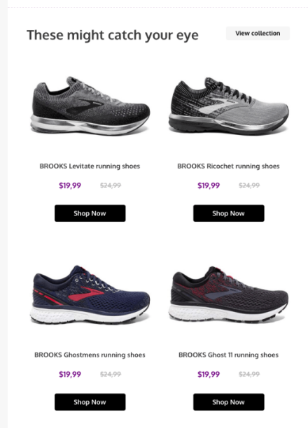 Image of sneakers in an email 