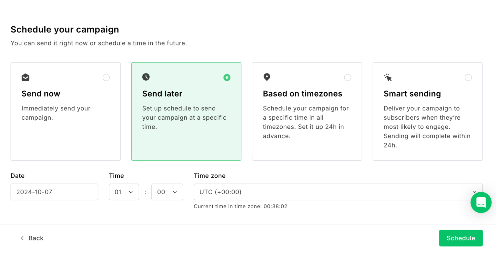 MailerLite send by timezone dashboard