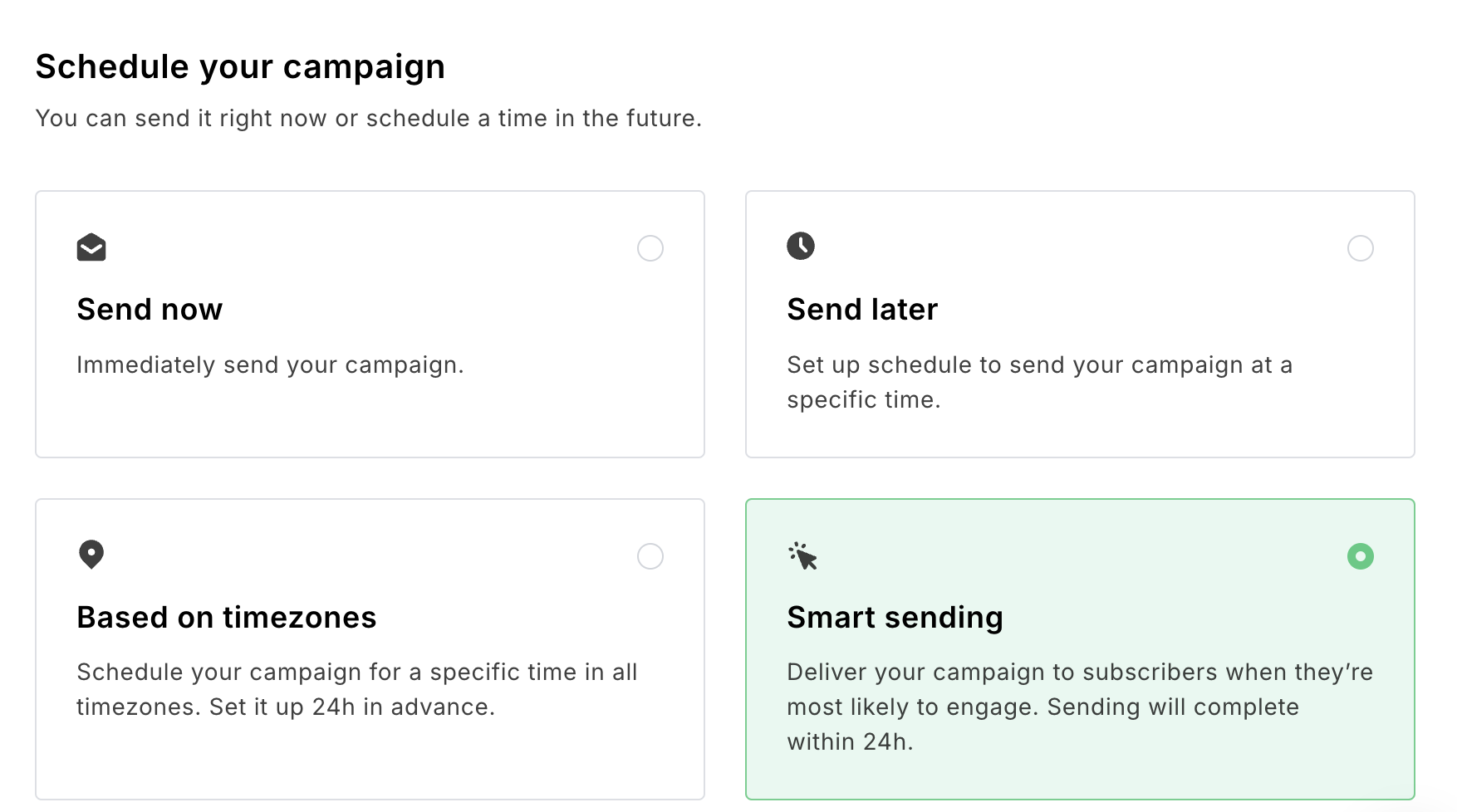 Schedule campaign options MailerLite