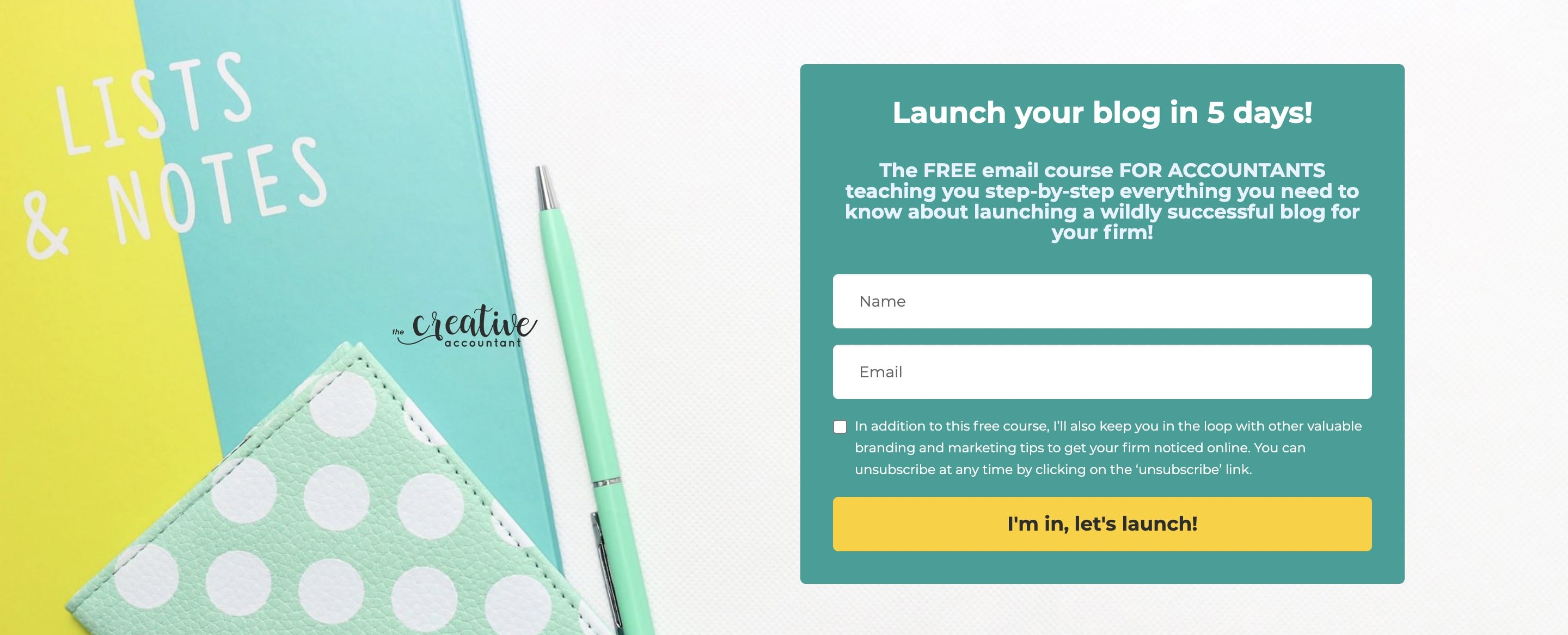 The creative accountant landing page example