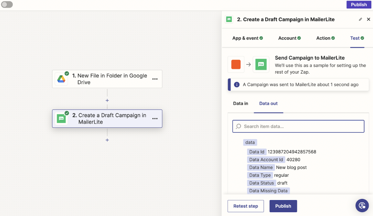Creating draft campaign with Zapier 
