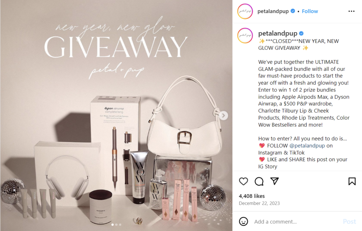 Petal & Pup giveaway sample on Instagram