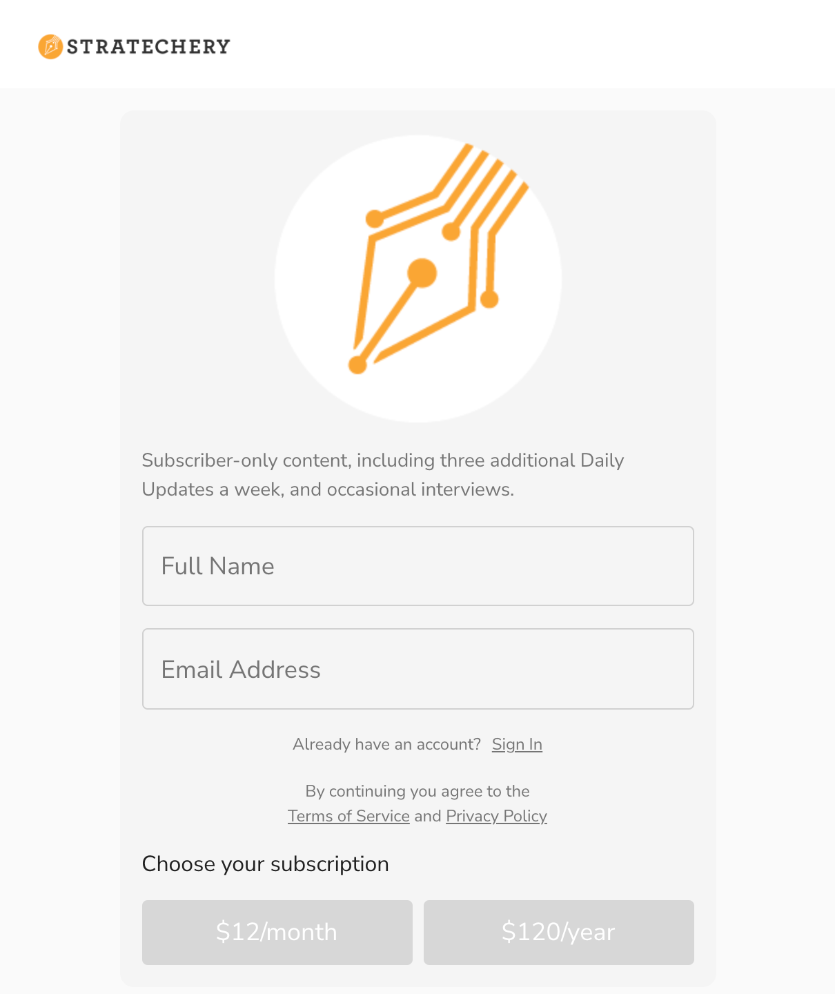 Stratechery paid newsletter signup form