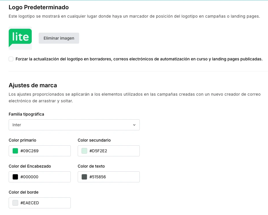 Configuración de estilo de marca en MailerLite