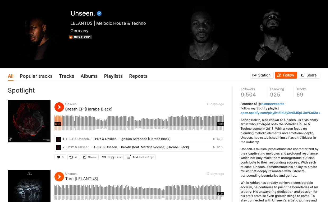 Screenshot of a SoundCloud profile 