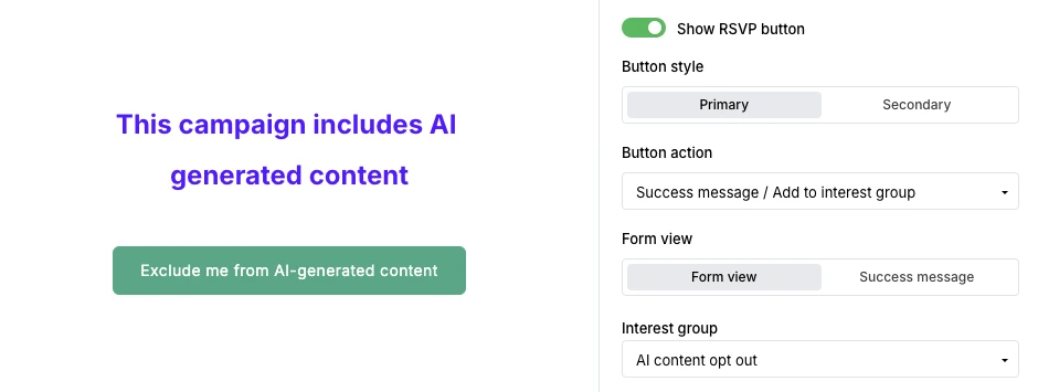 An in-email AI content exclusion block