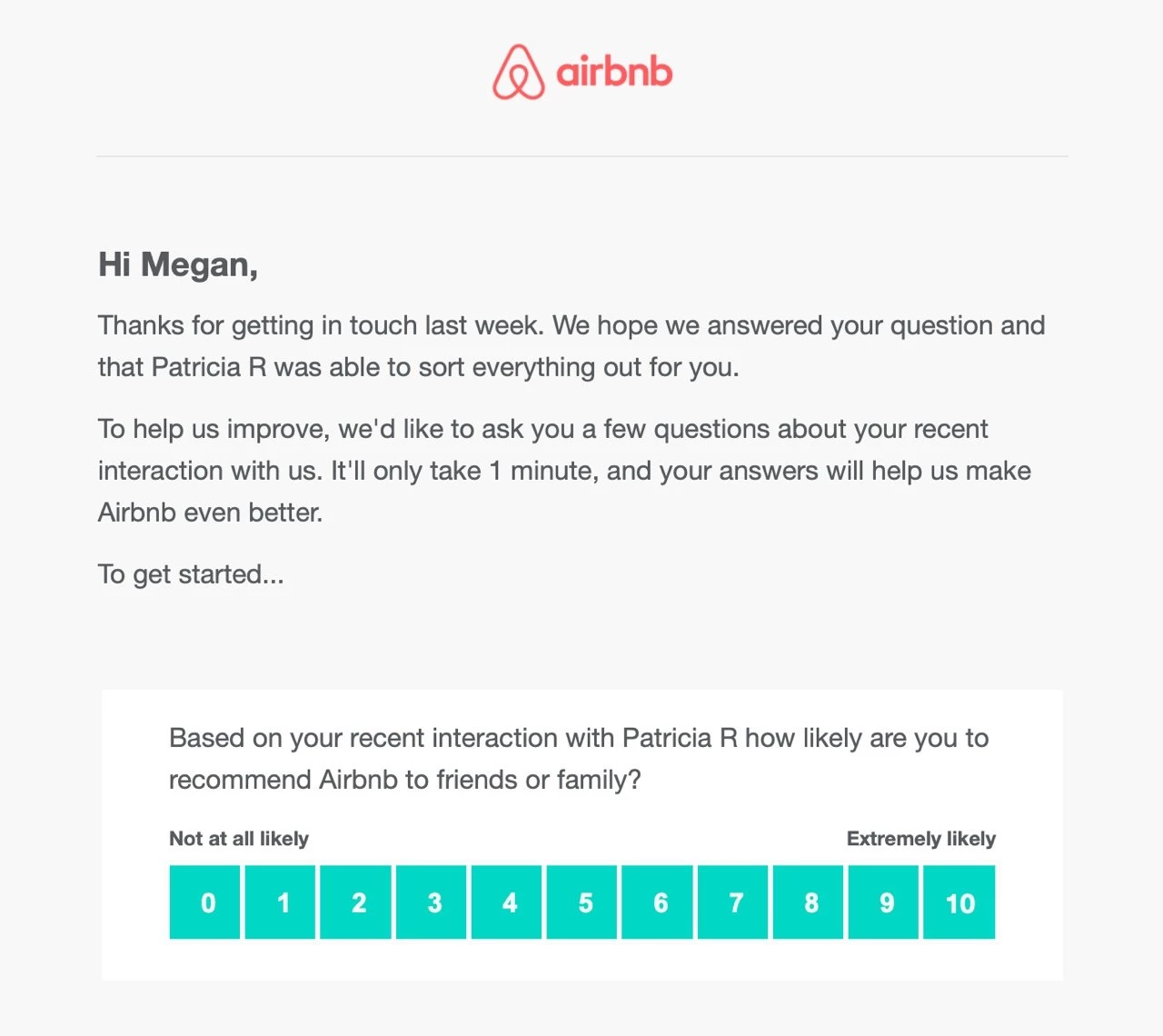 Ejemplo de correo de Airbnb solicitando feedback