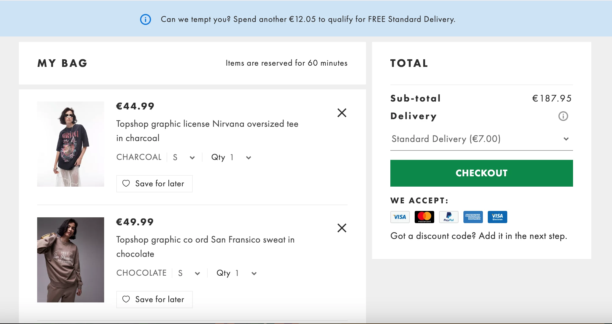 Free shipping indicator upsell example from asos.