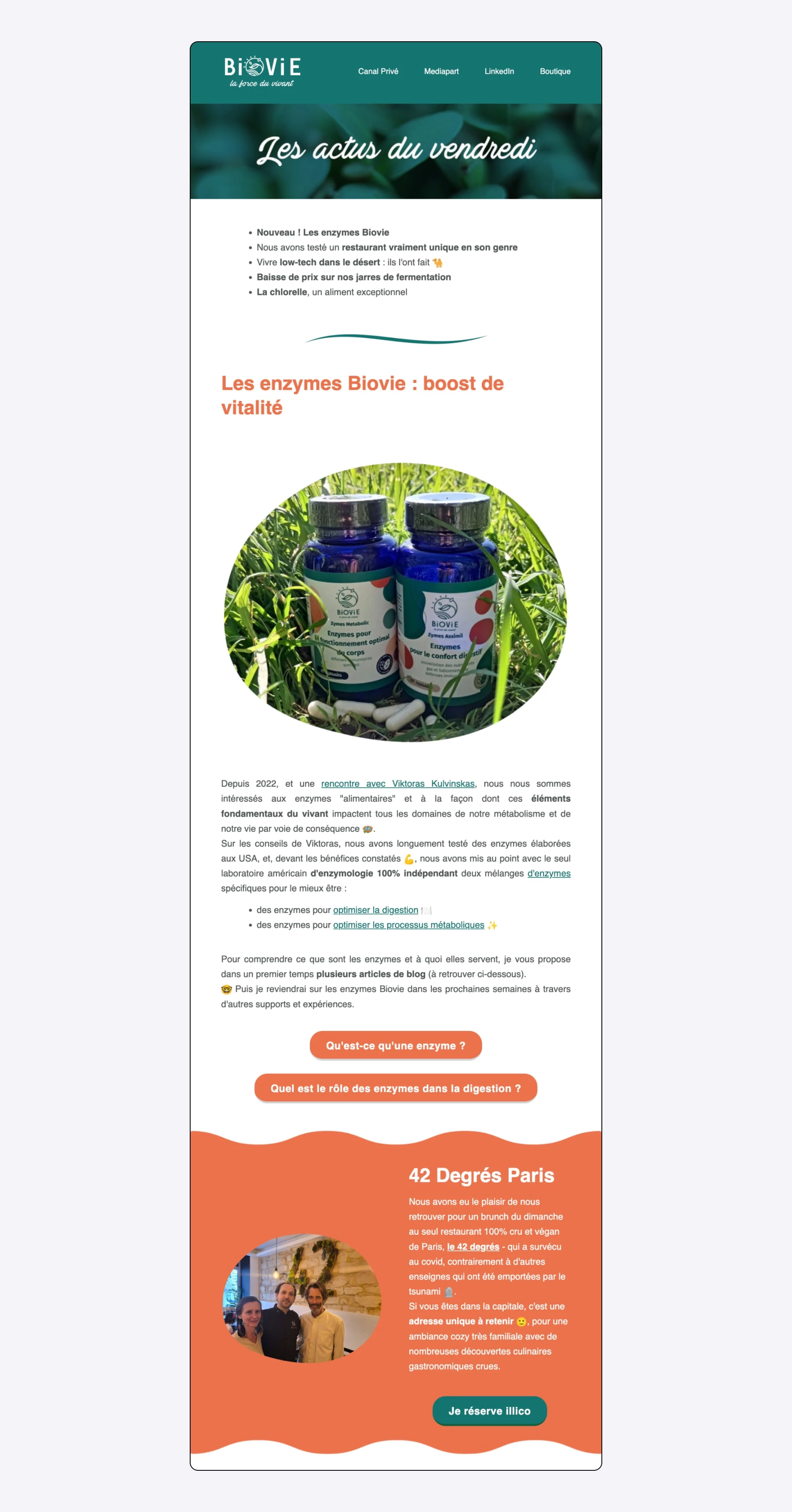 Captura de pantalla del newsletter con promoción de eventos y productos