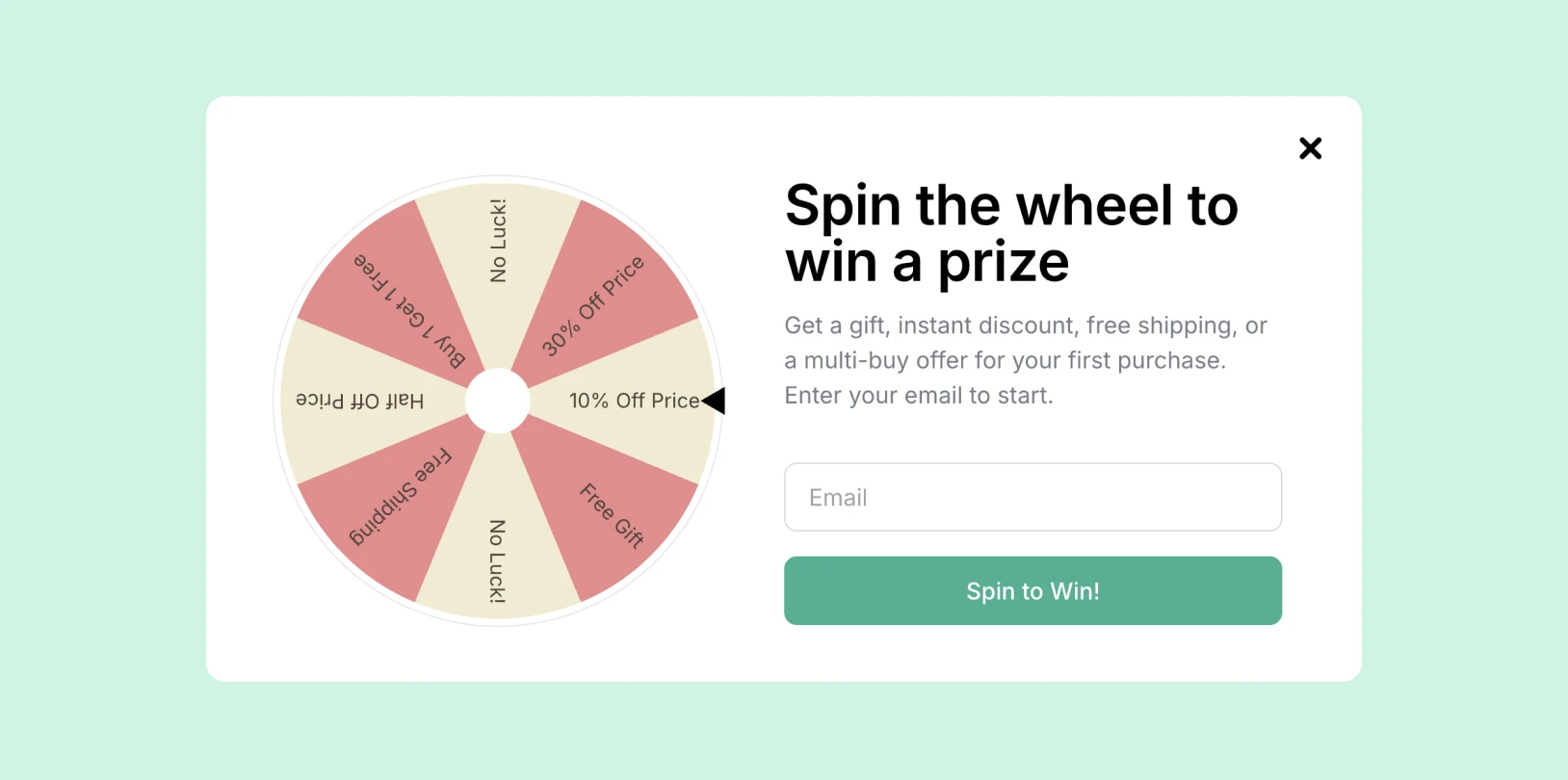 Spin-the-wheel pop-up built in MailerLite