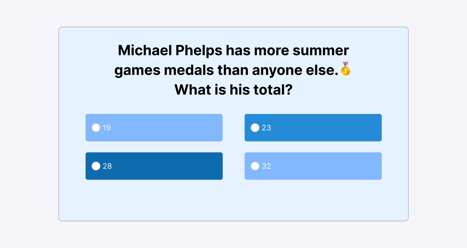 Example of an embedded email quiz with summer games-related content. 