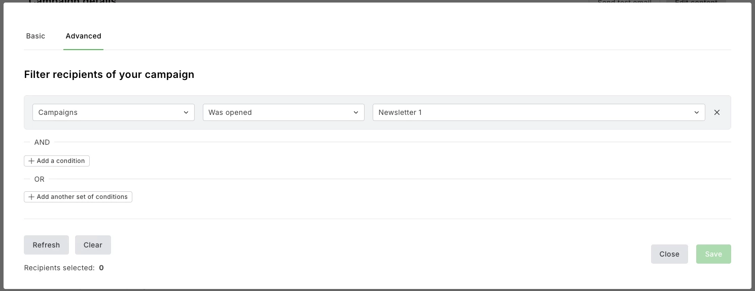 Campaign filter dashboard in MailerLite