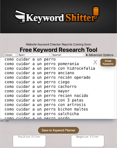 keywordsheeter ideas de palabras clave para cuidar a un perro