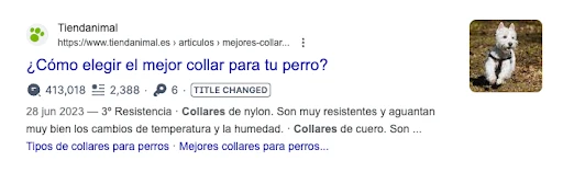 ejemplo de página de resultados del motor de búsqueda mejores collares para perros