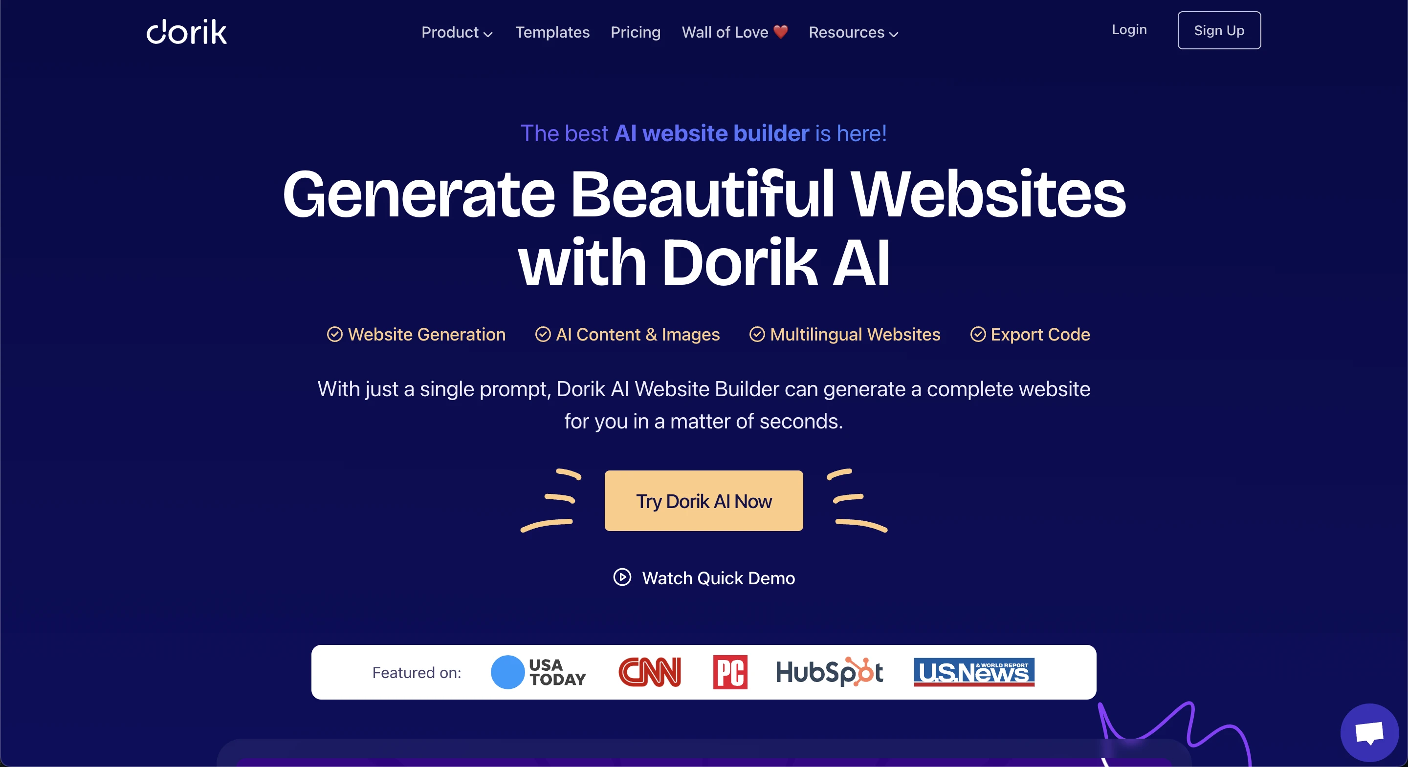 Dorik website homepage