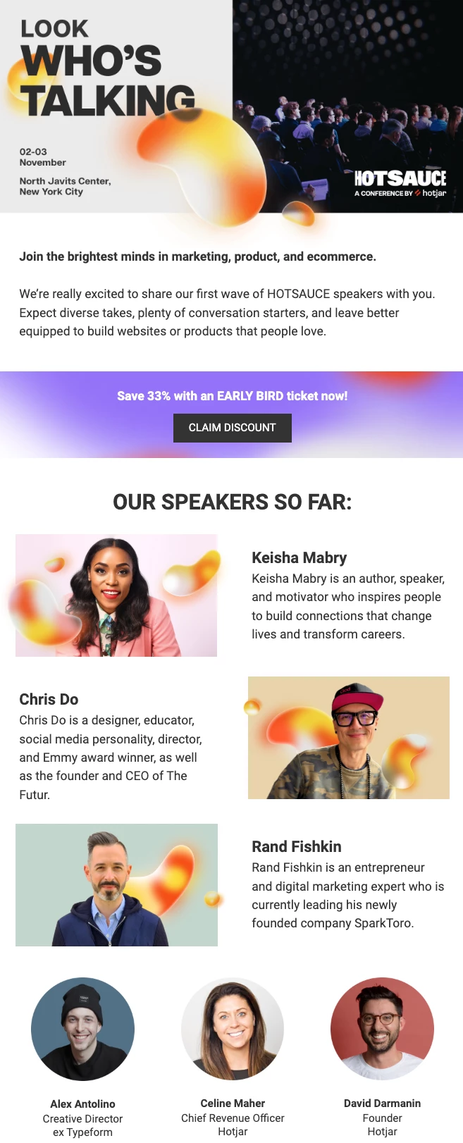 Event email showcasing earlybird discount