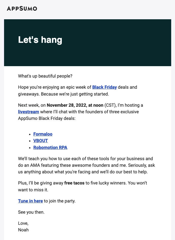 Email inviting recipients to take part in an AMA