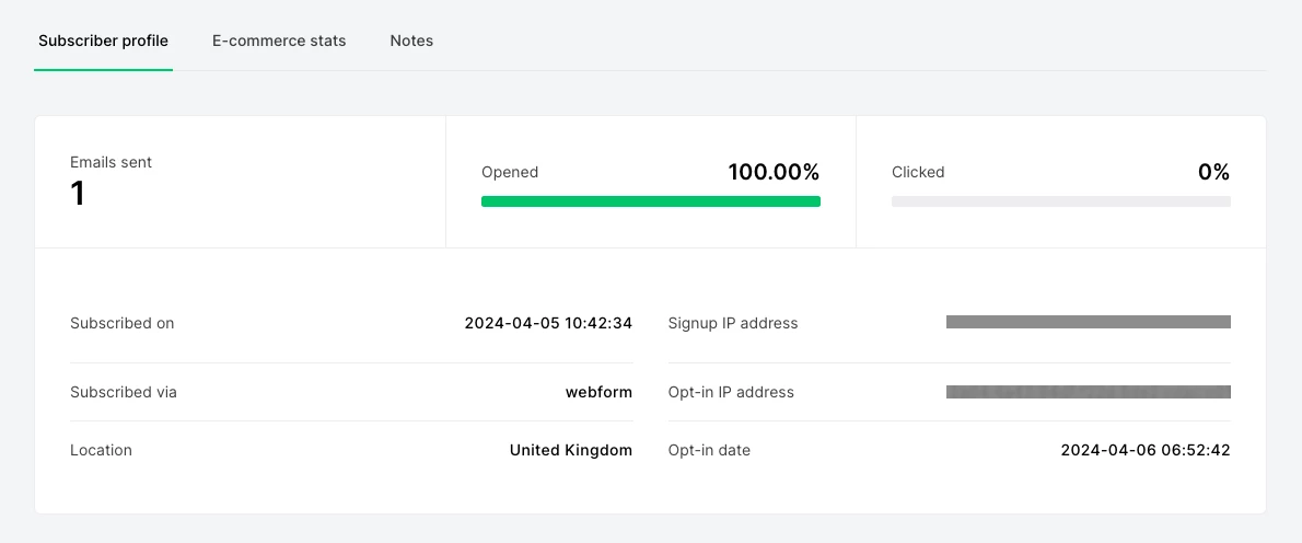 Subscriber information in MailerLite