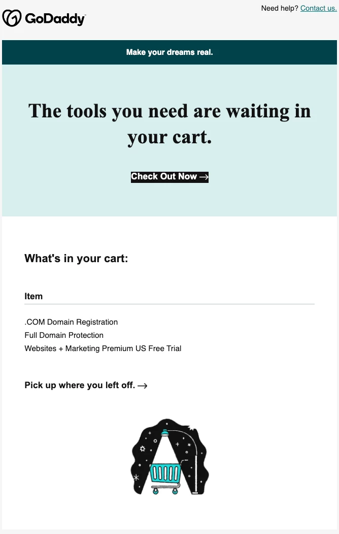 Email de carrito abandonado de GoDaddy