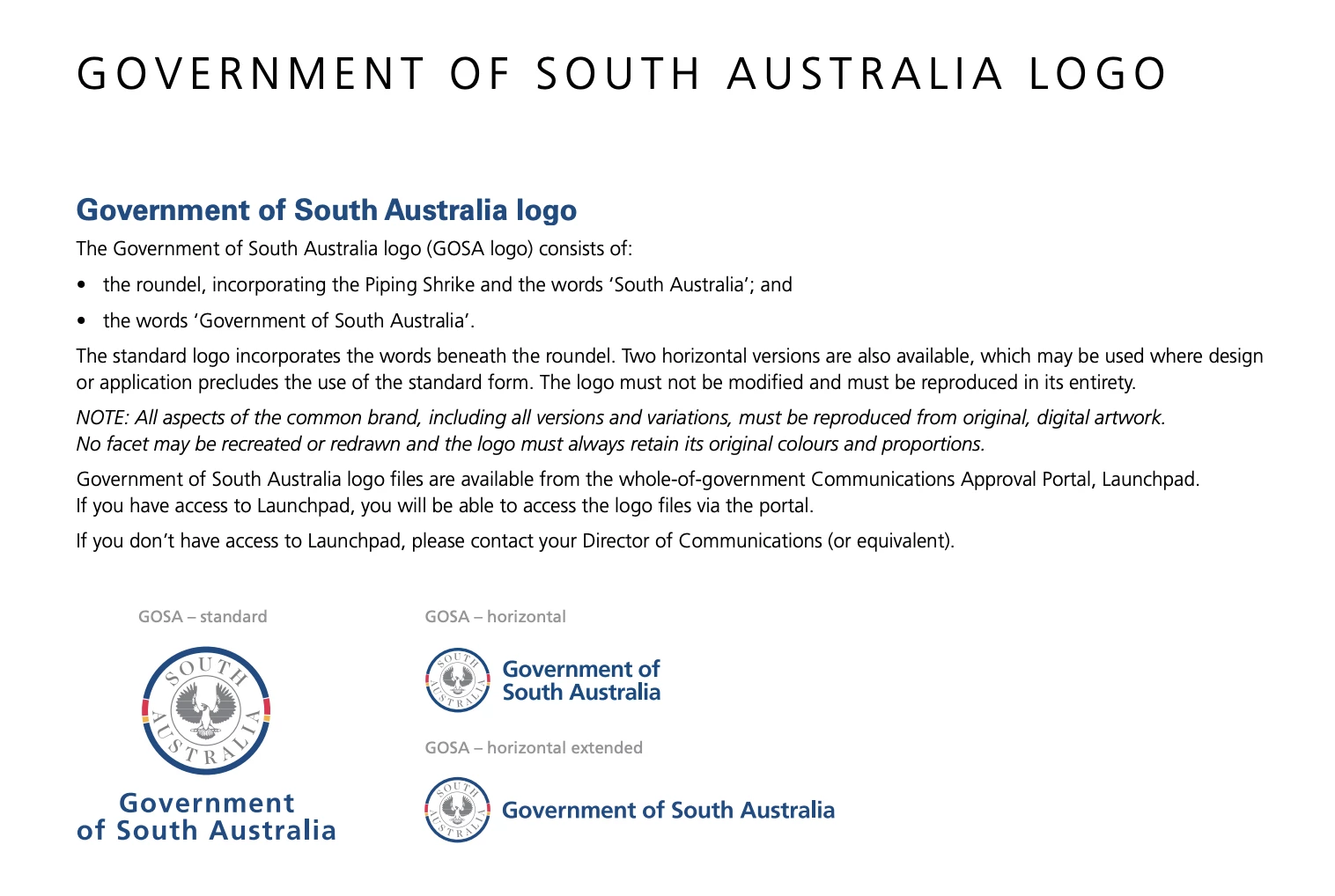 Screenshot of the Government of South Australia brand guidelines