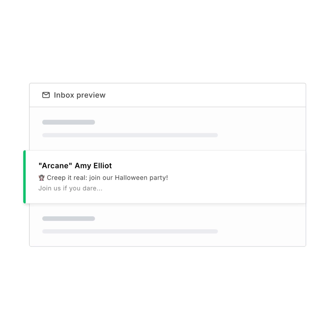 A preview of what your subject line, from line, and preview text looks like using MailerLite