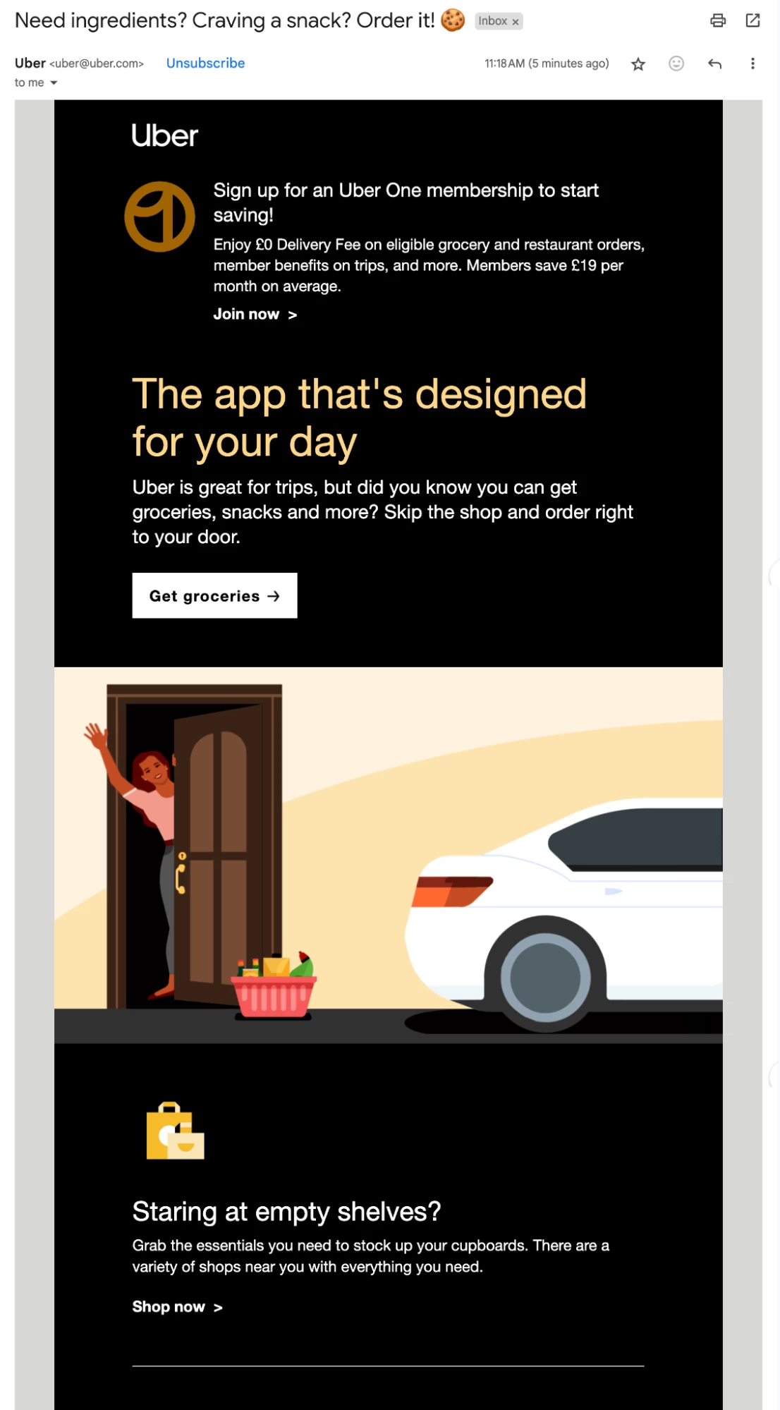 Screenshot of an Uber email