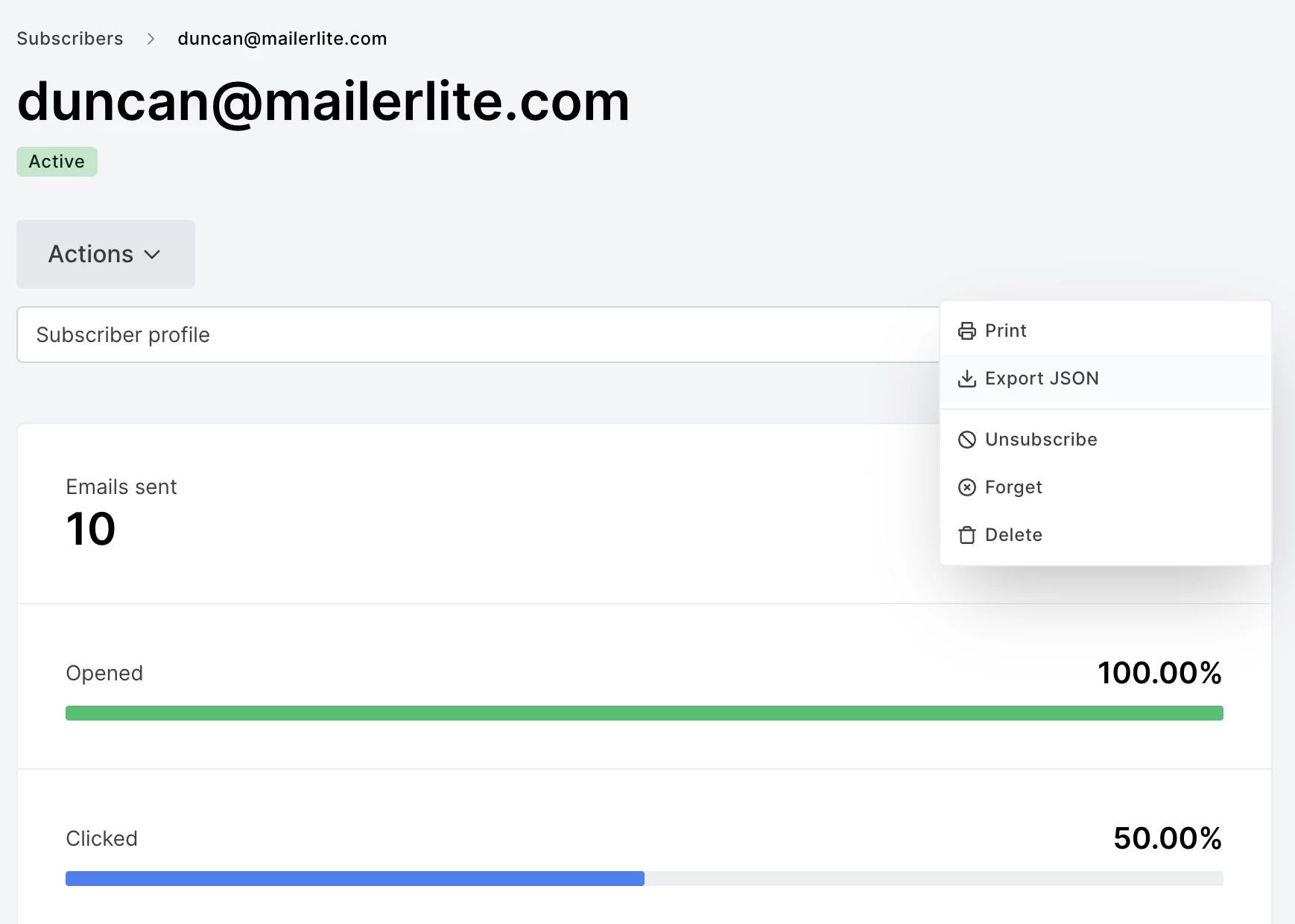 Forget subscriber feature in MailerLite