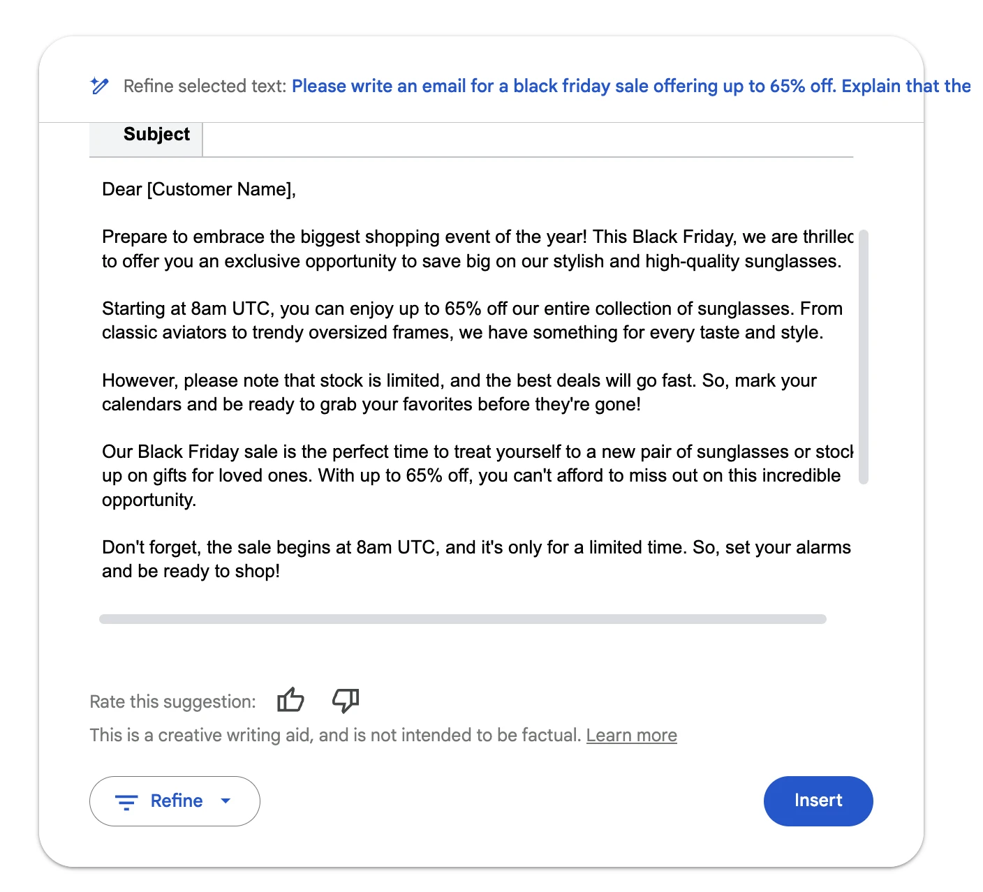 Email generated by Google Gemini