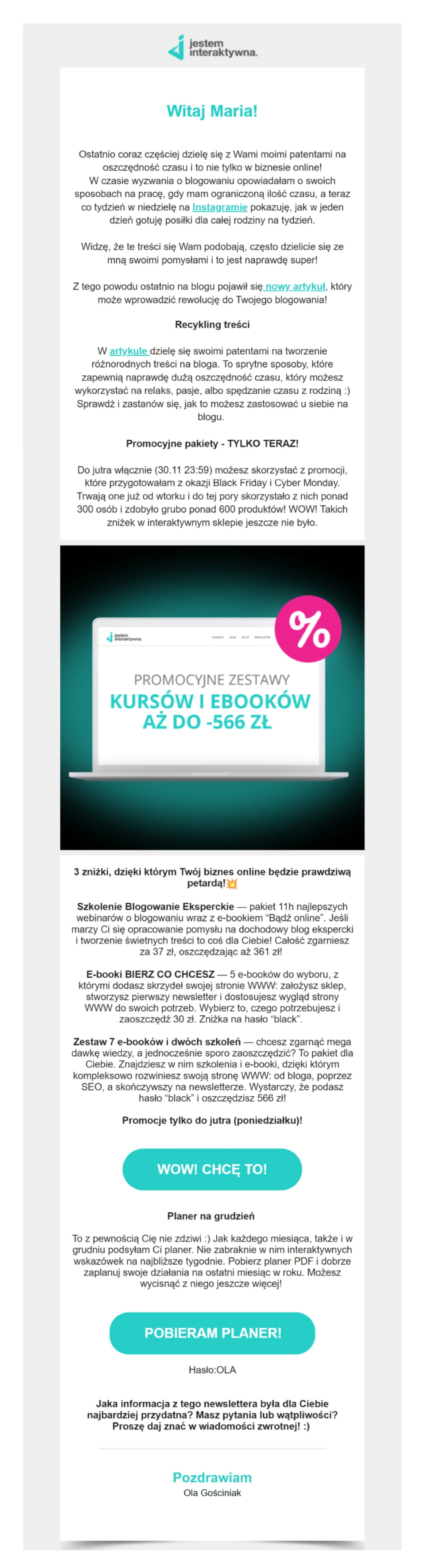 Jestem Interaktywna kampania e-mail na Cyber Monday