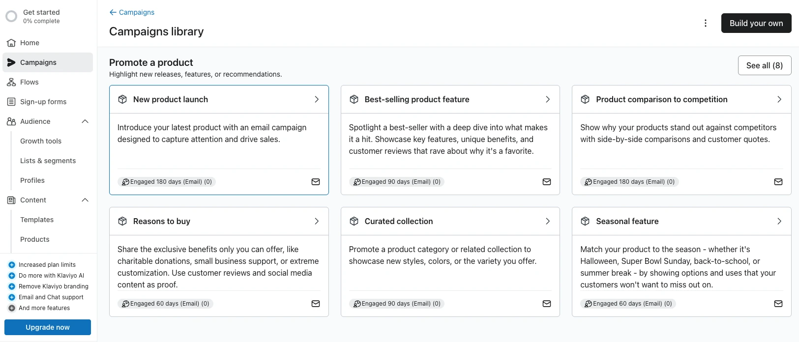 Templates in the Klaviyo dashboard.